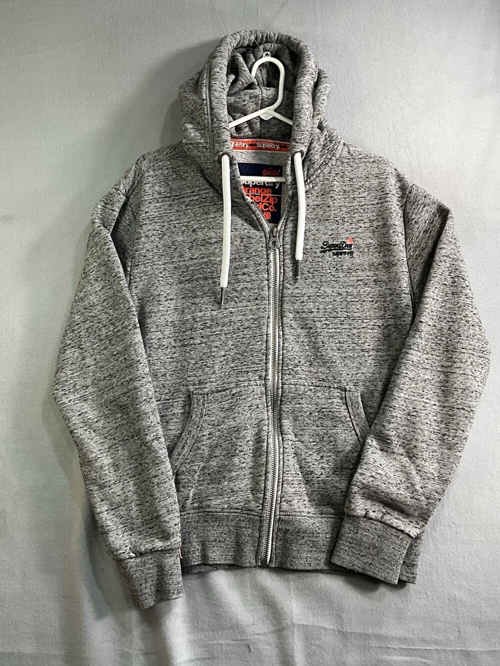 Superdry Orange Label Zip Hood Co Gray Full Zip Hoodie Mens Large Fleece